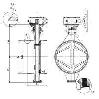 Затвор поворотный дисковый трехэксцентриковый TAFLINE, серии TL63, DN100 PN16, под приварку, голый шток, корпус, диск - сталь